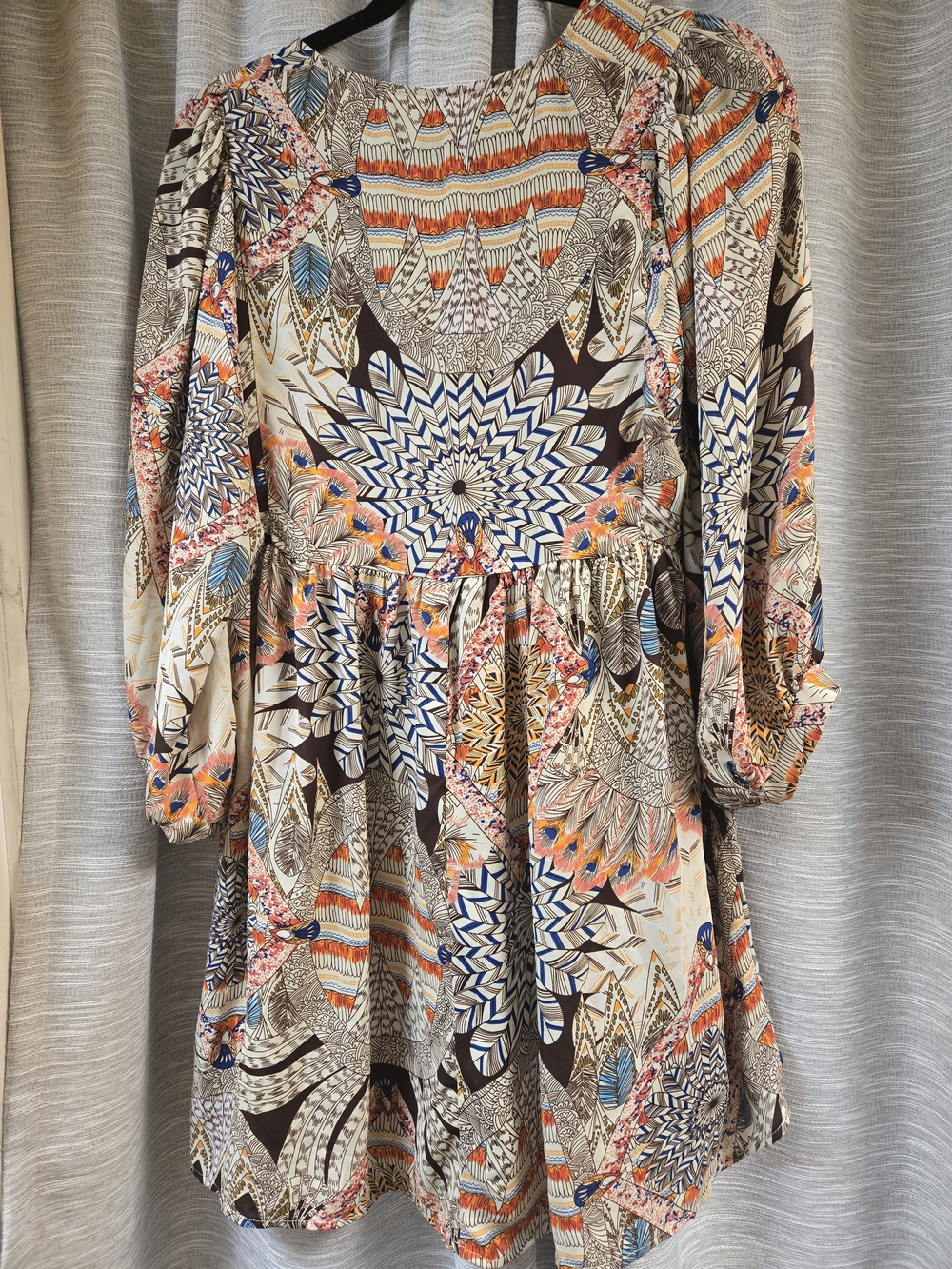 Umgee tribal feather print boho babydoll dress Sz Large